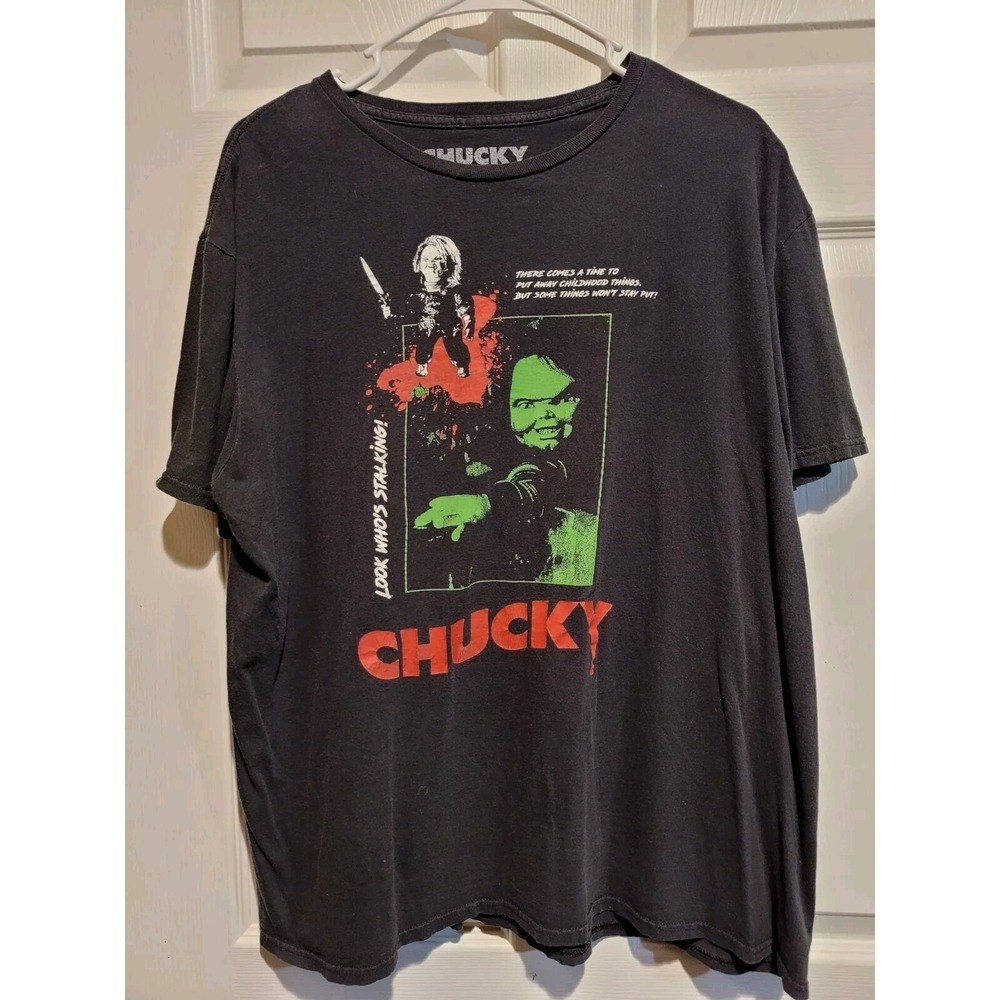Vtg Horror 2004 Chucky Child's Play Look Who Stalking Black T-Shirt XL Halloween